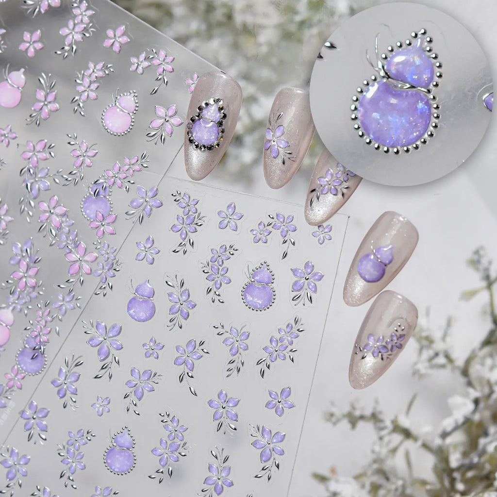 5D Opal Gourd & Flower Nail Stickers 5620