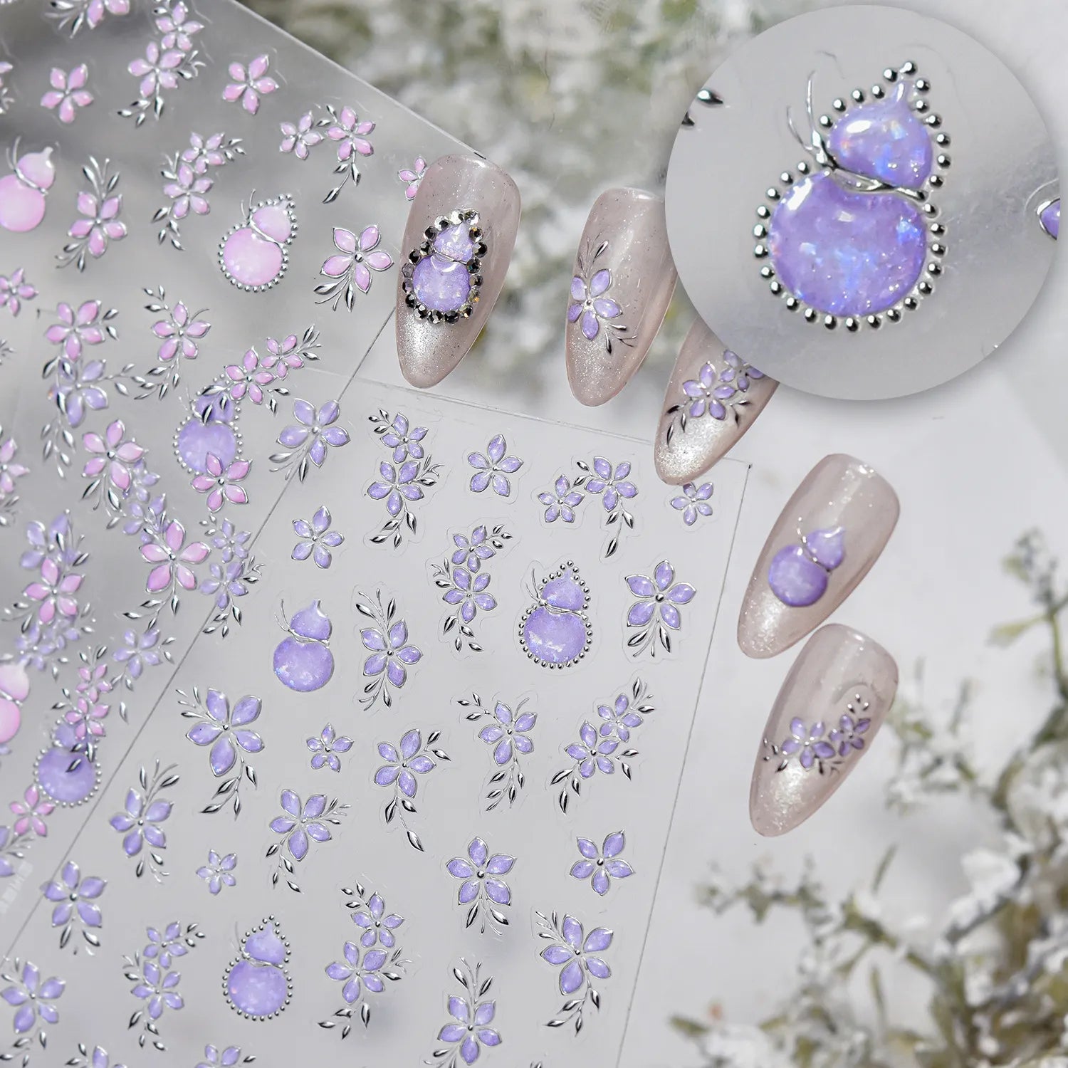 5D Opal Gourd & Flower Nail Stickers 5620