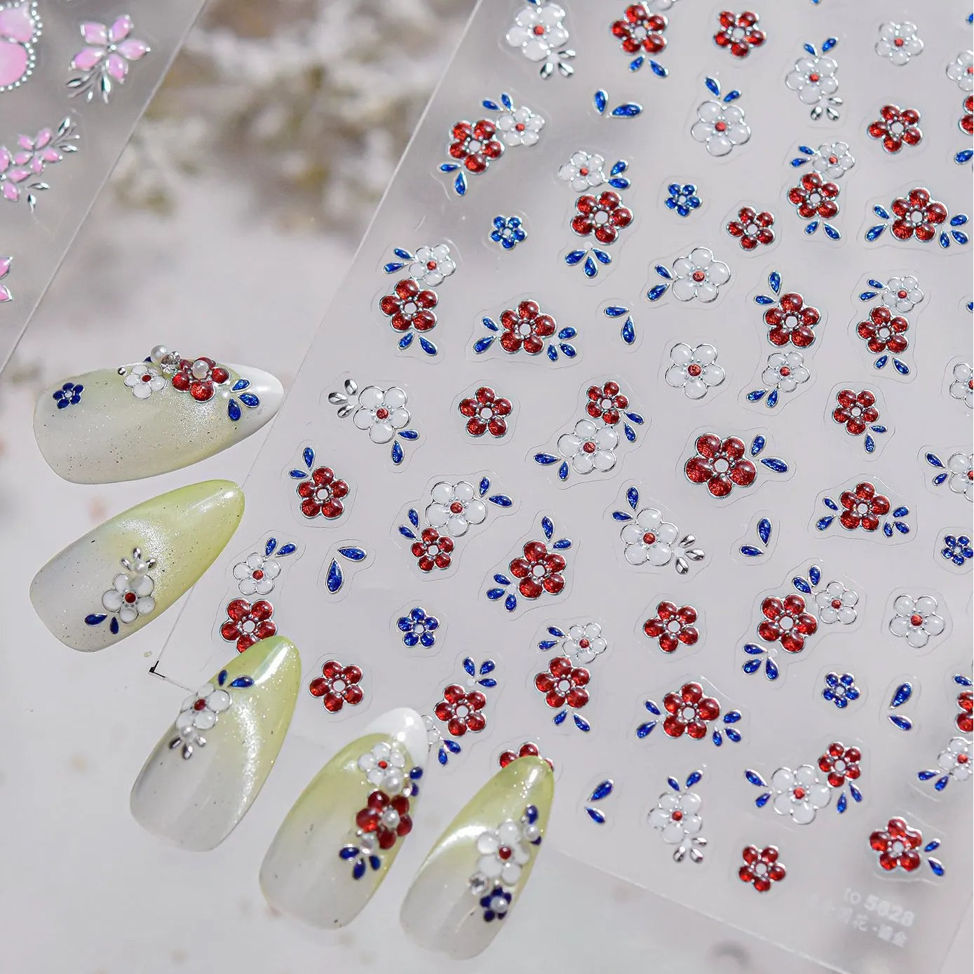 5D Opal Gourd & Flower Nail Stickers 5620