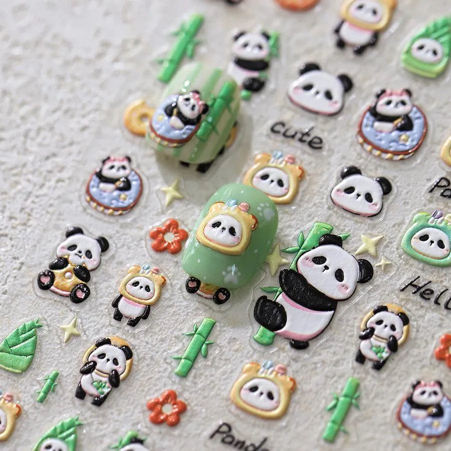 5D Panda Nail Art Stickers Adhesive Slider Cartoon Panda Bamboo Sticker Decals TS3637