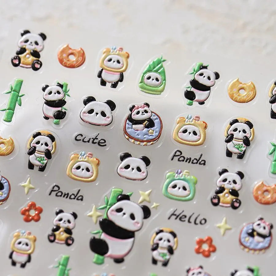 5D Panda Nail Art Stickers Adhesive Slider Cartoon Panda Bamboo Sticker Decals TS3637