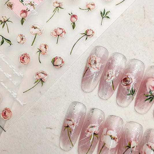 5D Pink Flowers Nail Art Stickers Floral Adhesive Slider Sticker Decals TS3081