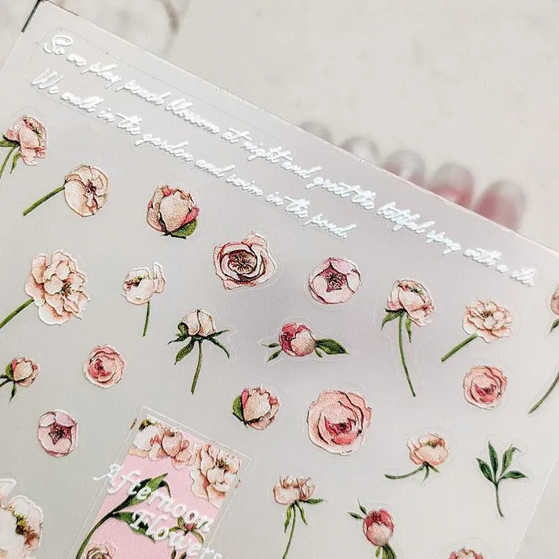 5D Pink Flowers Nail Art Stickers Floral Adhesive Slider Sticker Decals TS3081