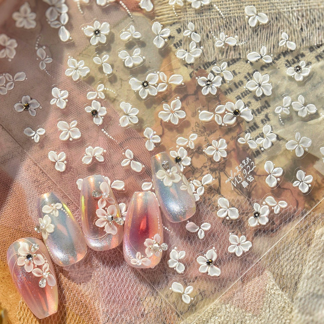 5D Pink Rose Nail Stickers - Coquette Floral Decals 925