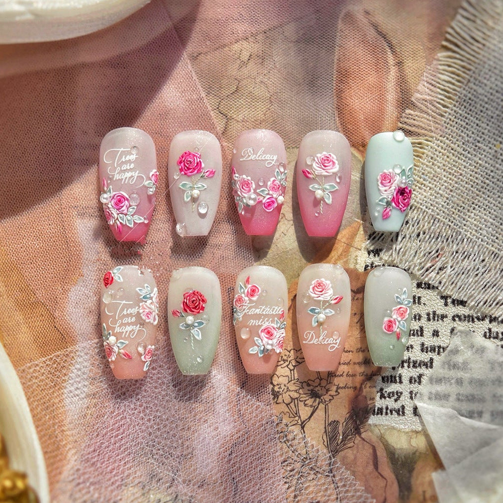 5D Pink Rose Nail Stickers - Coquette Floral Decals 925