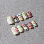 5D Plaid Heart Nail Stickers | Cute Pink & Green Y2K Preppy Nail Art Decals