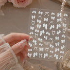 5D Polka Dots Bow Nail Stickers - Shell Light Coquette Pearl Ribbon Decals