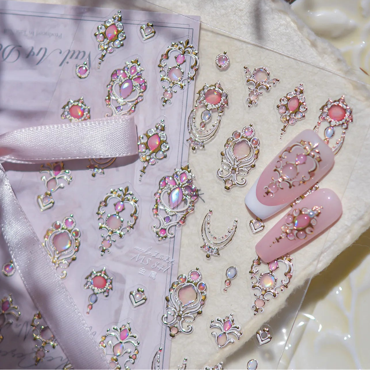 5D Princesscore Jewelry Nail Stickers | Embossed Vintage Gold Gem Nail Art Decals 841