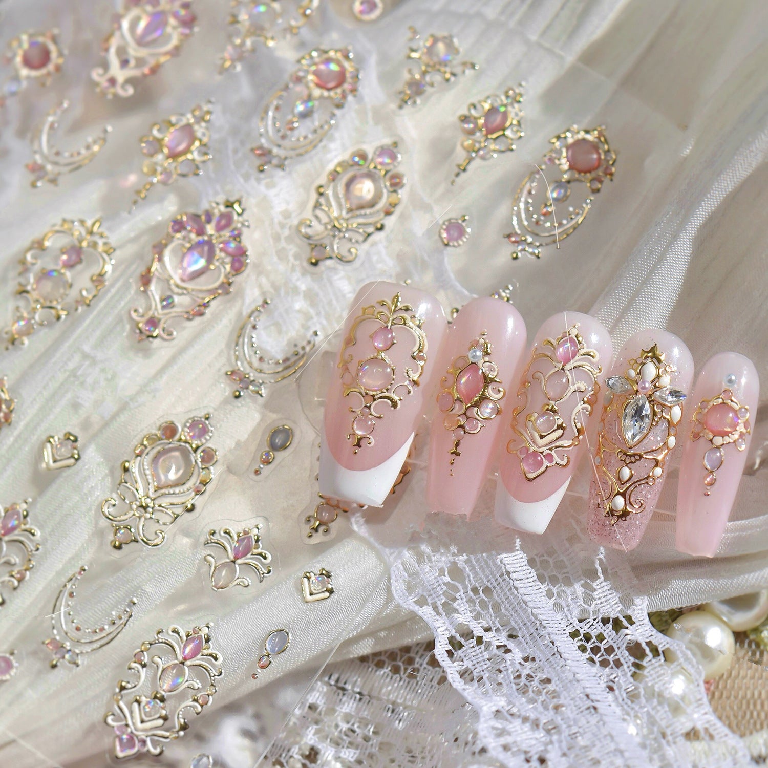 5D Princesscore Jewelry Nail Stickers | Vintage Gold Gem Nail Art Decals MS841