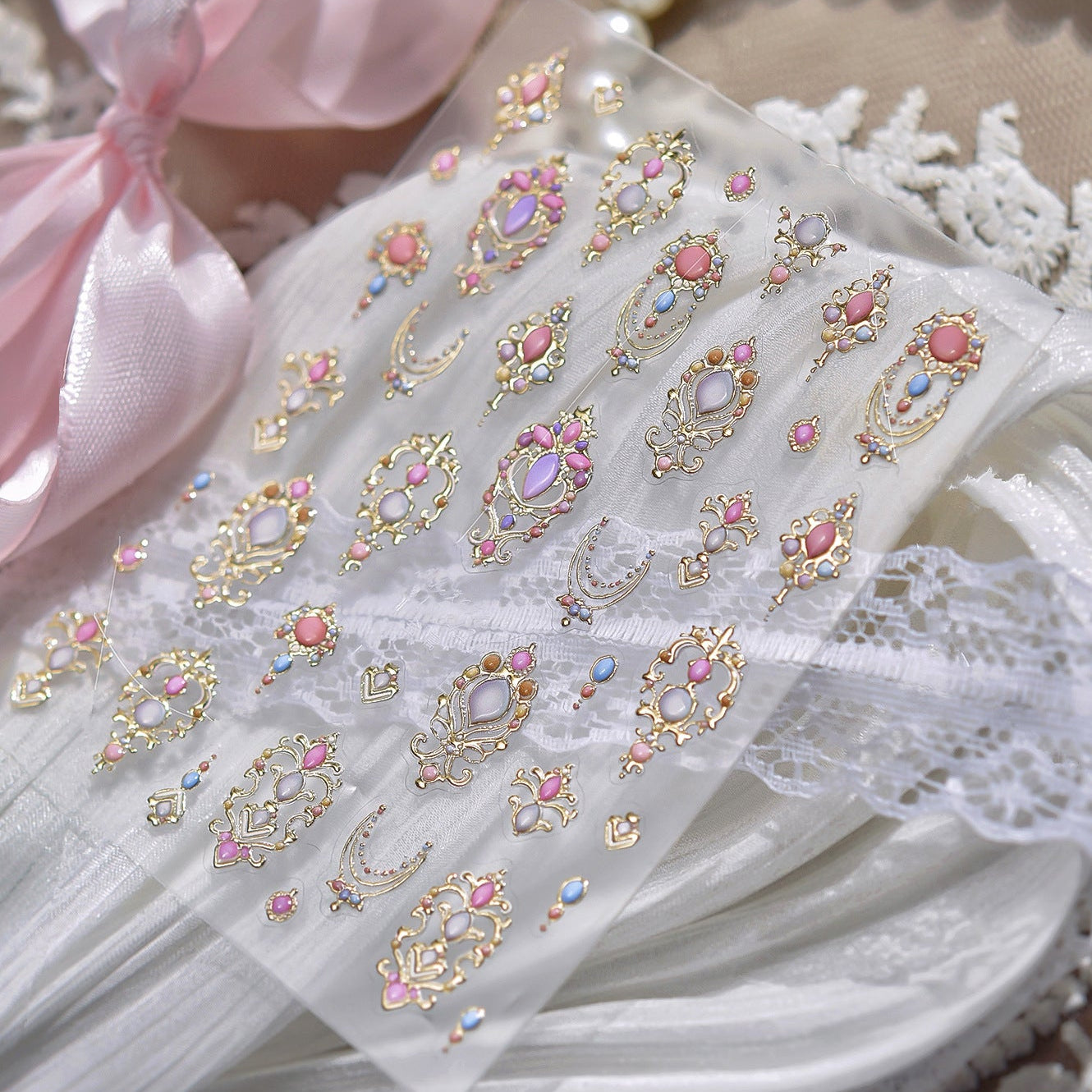 5D Princesscore Jewelry Nail Stickers | Vintage Gold Gem Nail Art Decals MS841