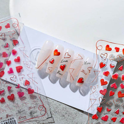 5D Red Hearts Nail Art Stickers Adhesive Embossed Love Heart Sticker Decals TS1478 - Nail MAD
