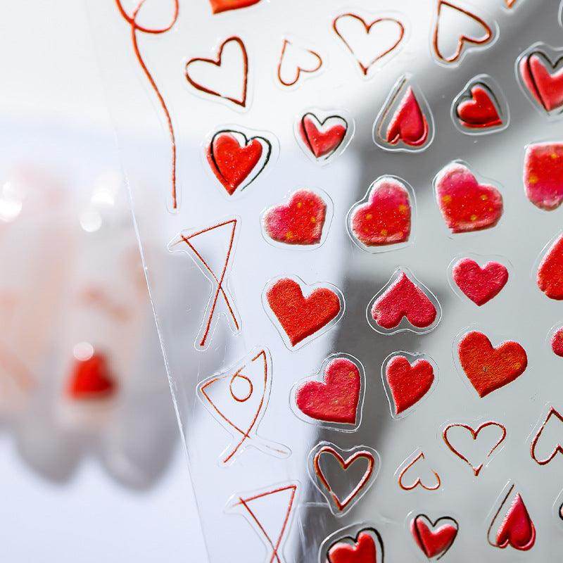 5D Red Hearts Nail Art Stickers Adhesive Embossed Love Heart Sticker Decals TS1478 - Nail MAD