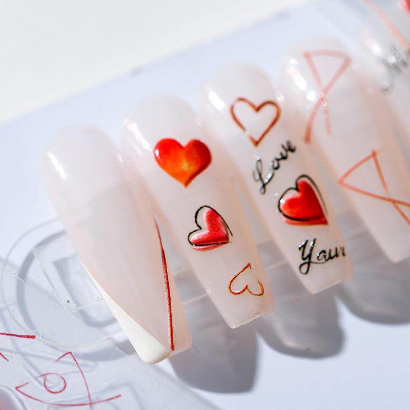 5D Red Hearts Nail Art Stickers Adhesive Embossed Love Heart Sticker Decals TS1478 - Nail MAD