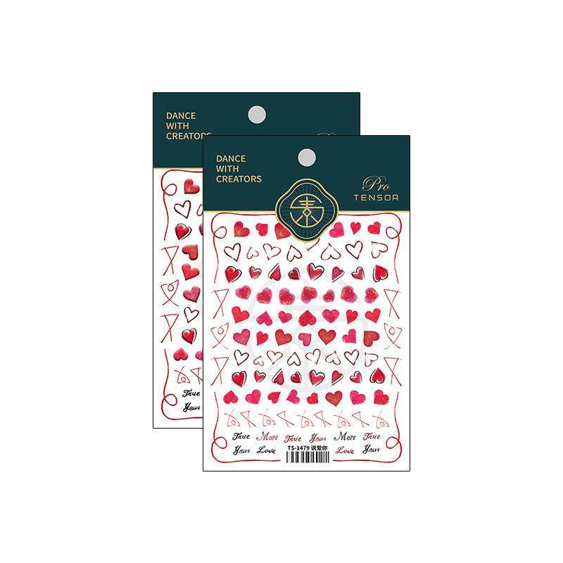 5D Red Hearts Nail Art Stickers Adhesive Embossed Love Heart Sticker Decals TS1478 - Nail MAD