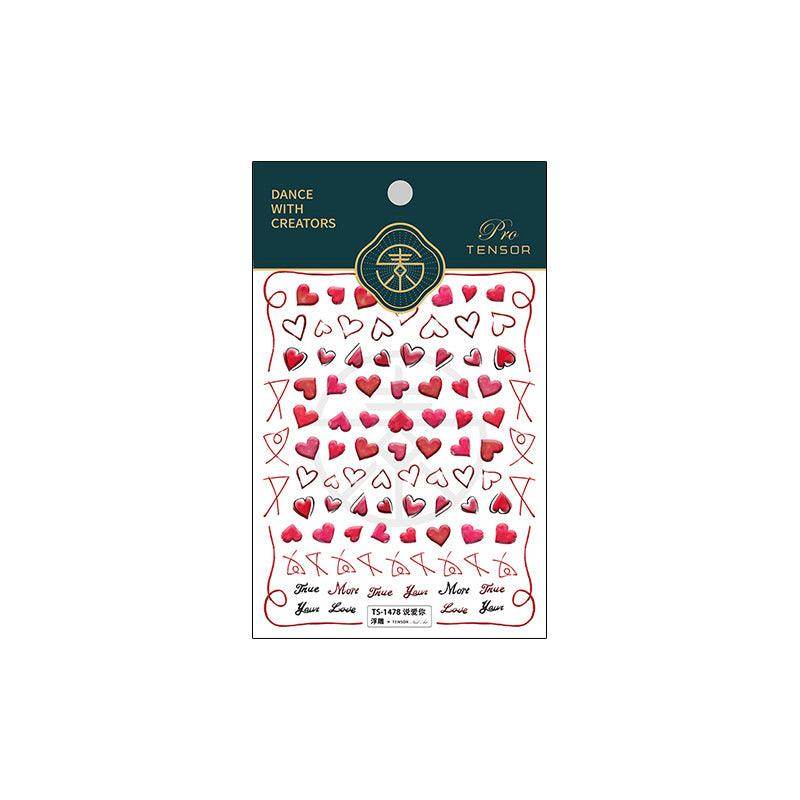 5D Red Hearts Nail Art Stickers Adhesive Embossed Love Heart Sticker Decals TS1478 - Nail MAD