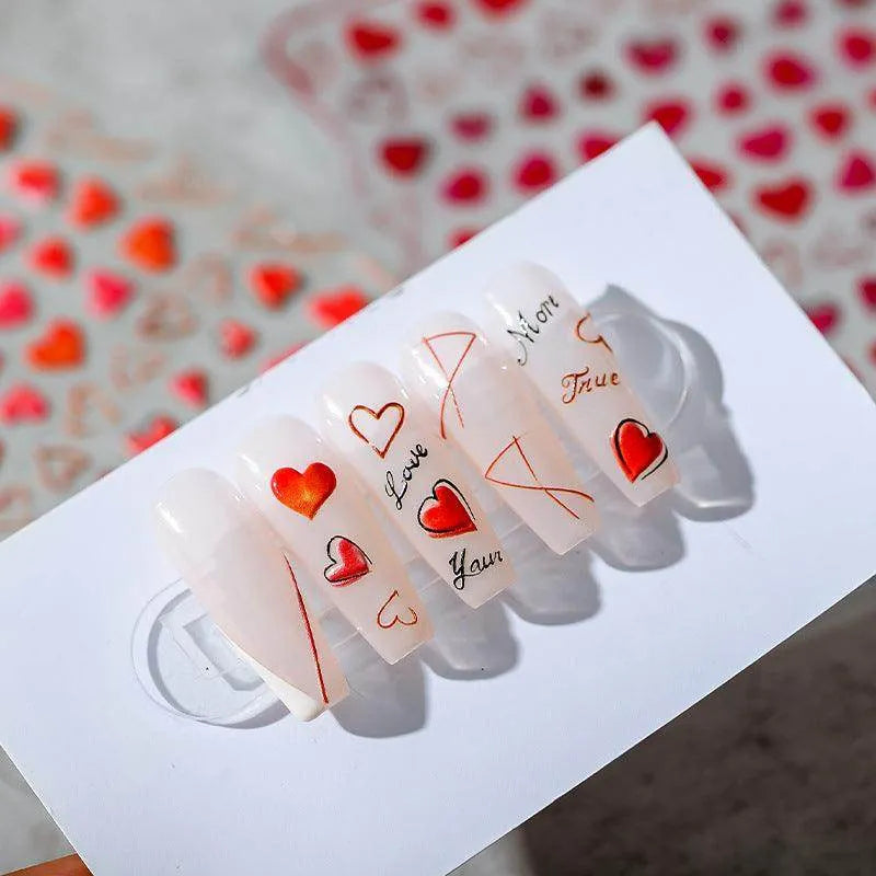 5D Red Hearts Nail Art Stickers Adhesive Love Heart Sticker Decals For Valentine's Day TS1478