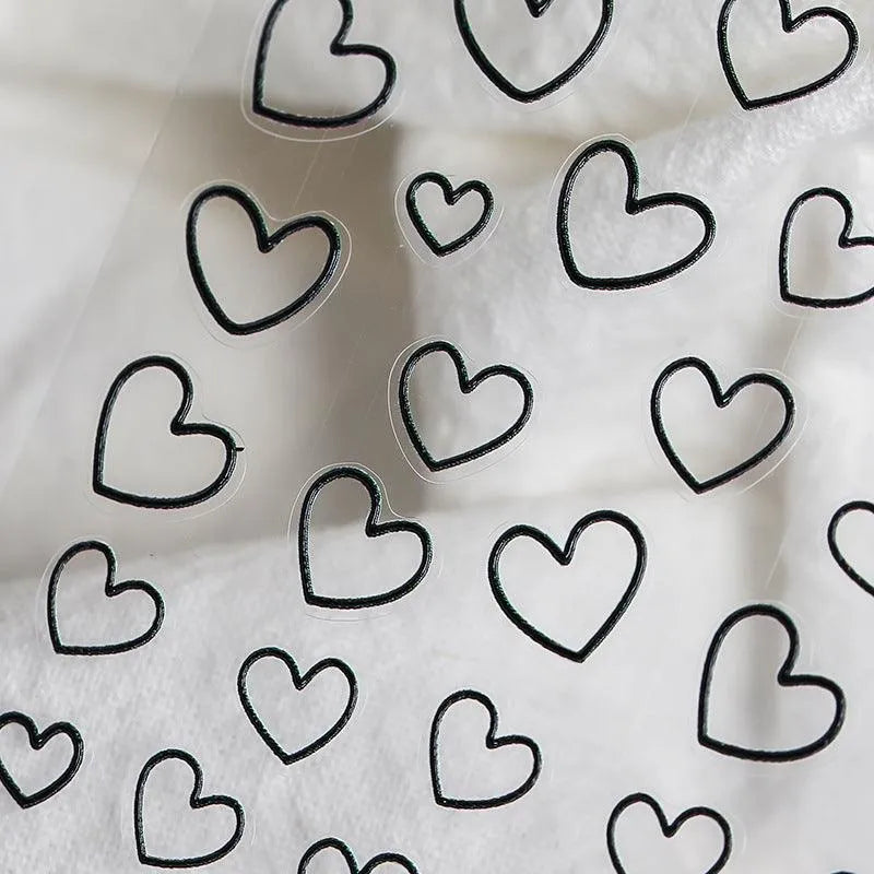 5D Red Love Nail Art Stickers Black White Skeleton Heart Adhesive Sticker Nail Decals For Valentine's Day TS934