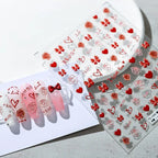 5D Rose Love Nail Art Stickers Adhesive Sliders Red Bows Heart Sticker Decals TS1345