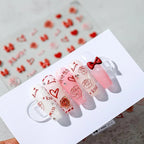 5D Rose Love Nail Art Stickers Adhesive Sliders Red Bows Heart Sticker Decals TS1345