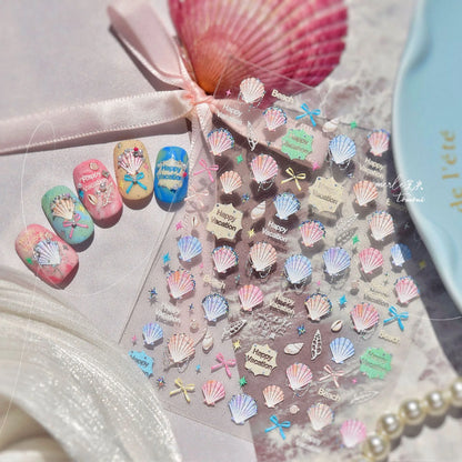 5D Seashell Nail Art Stickers – Embossed Summer Beach Theme Nail Decals MS812