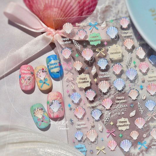 5D Seashell Nail Art Stickers – Embossed Summer Beach Theme Nail Decals MS812