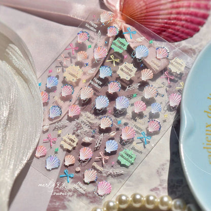 5D Seashell Nail Art Stickers – Embossed Summer Beach Theme Nail Decals MS812