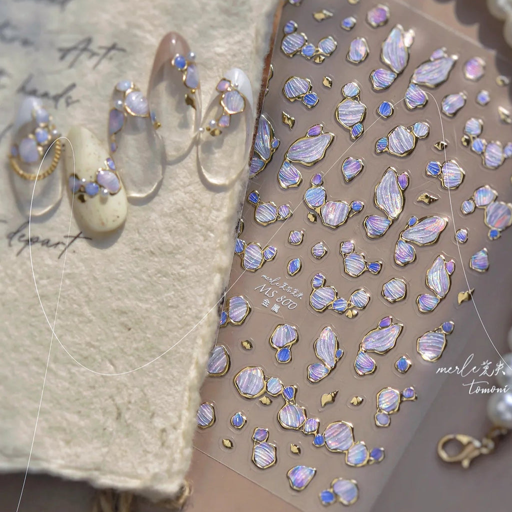 5D Shell Fragment Nail Stickers – Iridescent Pearl Mermaidcore Decals