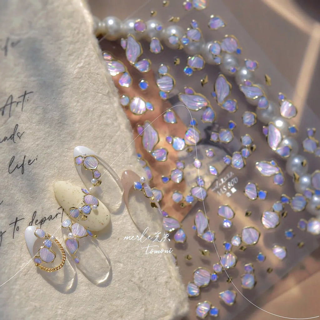 5D Shell Fragment Nail Stickers – Iridescent Pearl Mermaidcore Decals