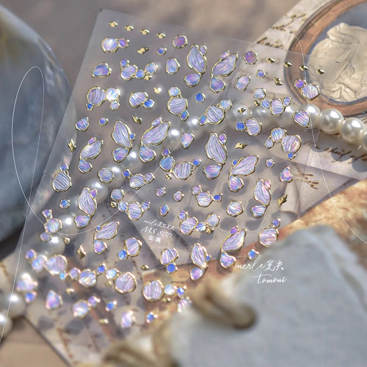 5D Shell Fragment Nail Stickers – Iridescent Pearl Mermaidcore Decals