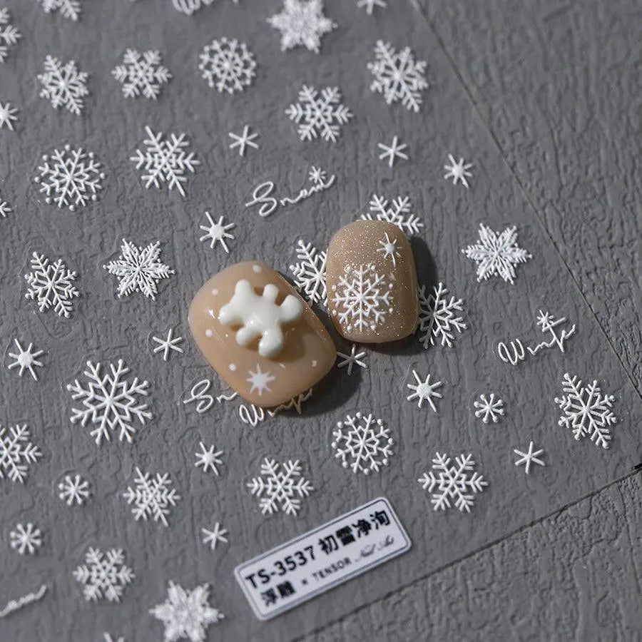 5D Snowflake Nail Art Stickers Adhesive White Snowflakes Sticker Decals TS3537