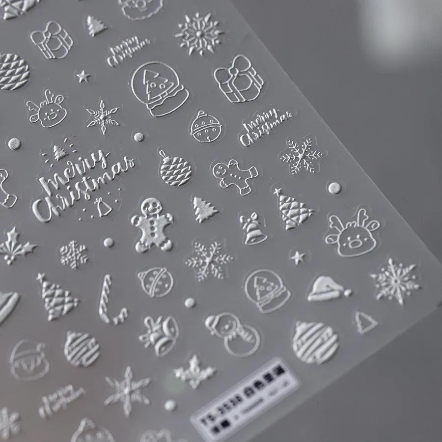 5D Snowflake Nail Art Stickers Adhesive White Snowflakes Sticker Decals TS3537
