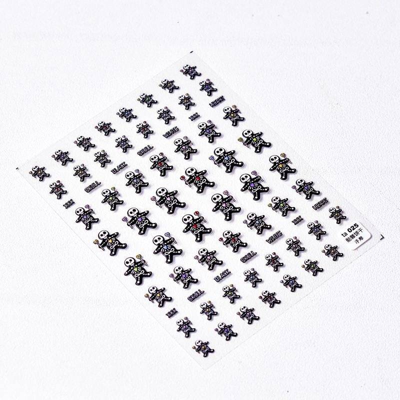 5D Spooky Skeleton Gingerbread Nail Stickers | Cute Goth Halloween Decals