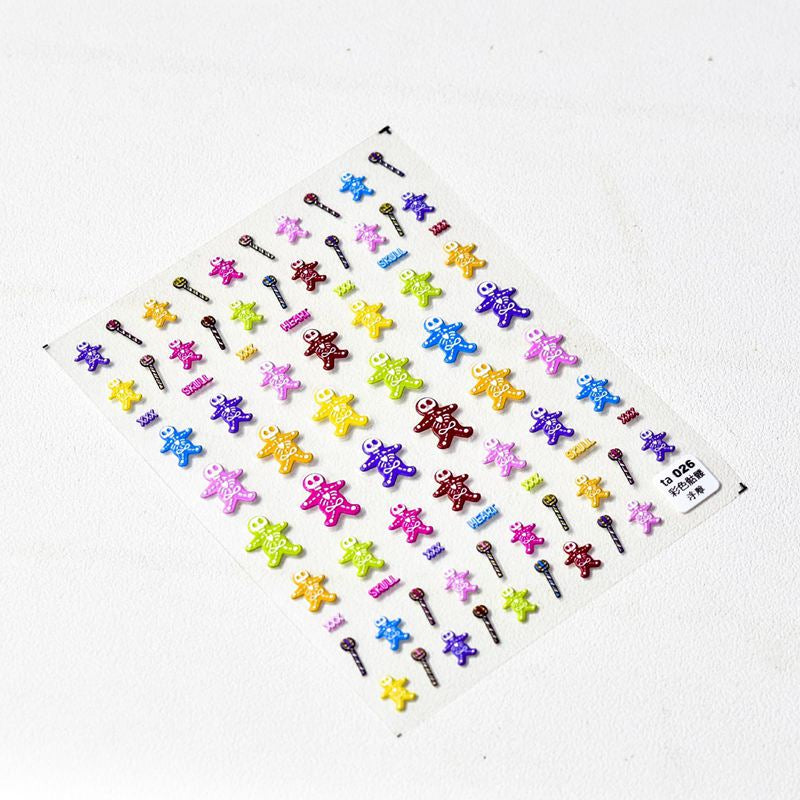 5D Spooky Skeleton Gingerbread Nail Stickers | Cute Goth Halloween Decals