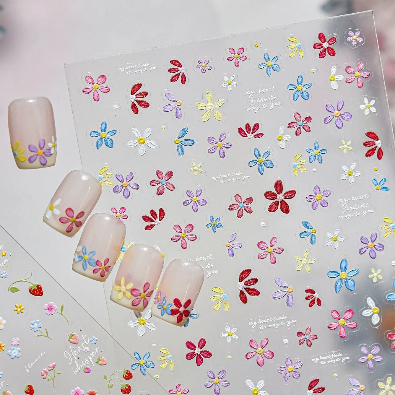 5D Spring Flower Nail Stickers Vintage Floral Decals