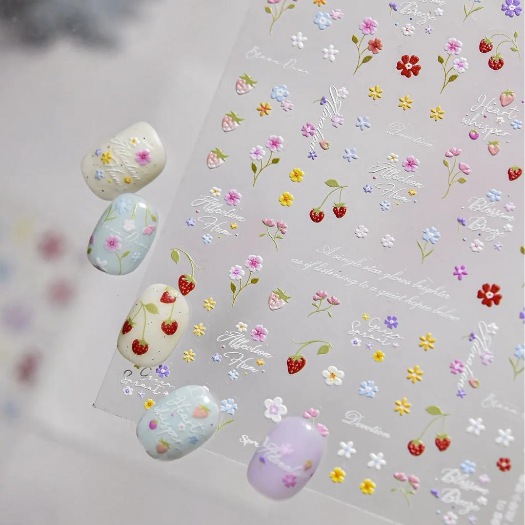 5D Spring Flower Nail Stickers Vintage Floral Decals