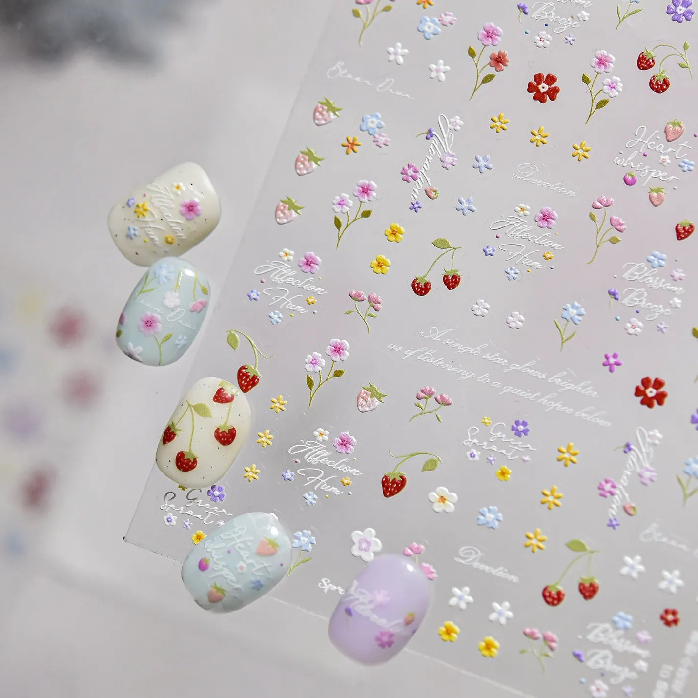 5D Spring Flower Nail Stickers Vintage Floral Decals