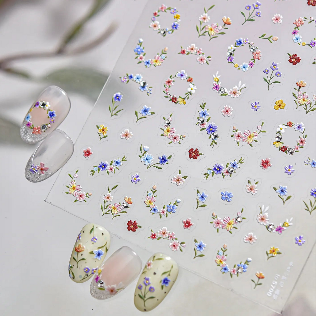 5D Spring Flower Nail Stickers Vintage Floral Decals