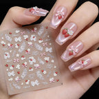 5D Strawberry & Lace Bow Nail Stickers 933