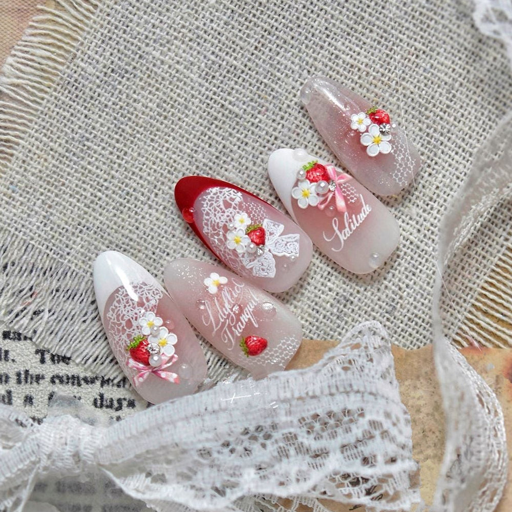 5D Strawberry & Lace Bow Nail Stickers 933