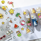 5D Summer Beach Nail Art Stickers Coconut Ice Cream Cold Drink Design Adhesive Sliders Sticker Decals TS1451