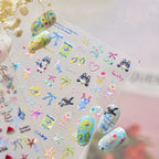 5D Summer Beach Nail Stickers – Cute Seashell, Palm Tree & Seagull Nail Art Decals