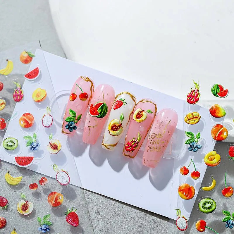 5D Summer Fruits Nail Art Stickers Cherry Blueberry Watermelon Kiwi Adhesive Sticker Decals TS1424