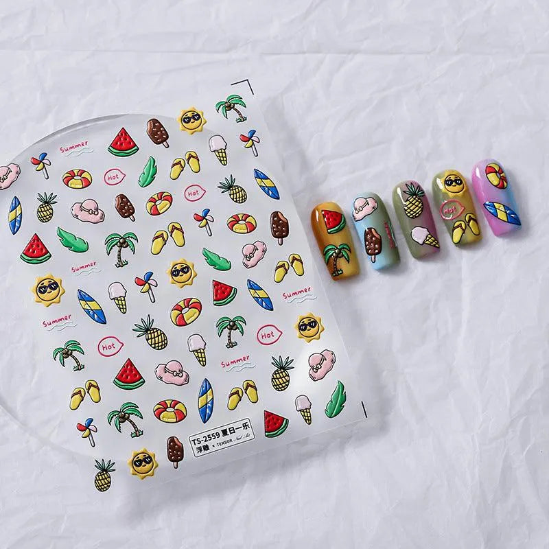 5D Summer Nail Stickers | Cute Beach Vacation & Tropical Palm Tree Decals Nail Art Sticker TS2558