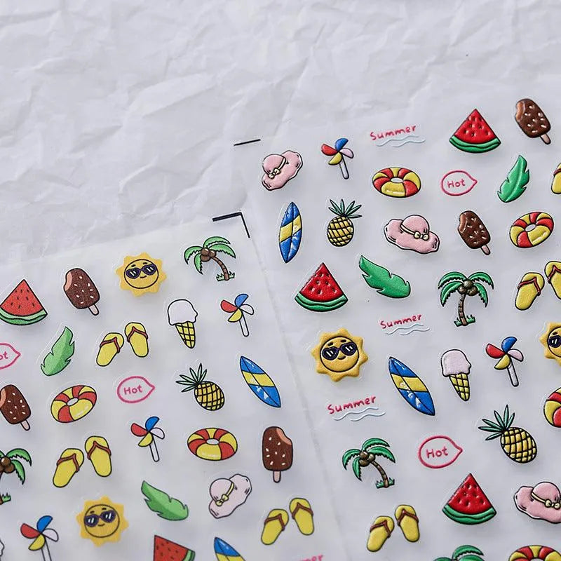 5D Summer Nail Stickers | Cute Beach Vacation & Tropical Palm Tree Decals Nail Art Sticker TS2558