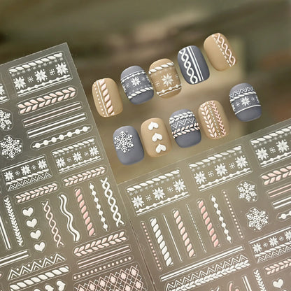 5D Sweater Knit Nail Stickers - Winter Fair Isle & Nordic Nail Art Decals TS4201