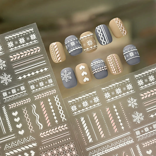5D Sweater Knit Nail Stickers - Winter Fair Isle & Nordic Nail Art Decals TS4201