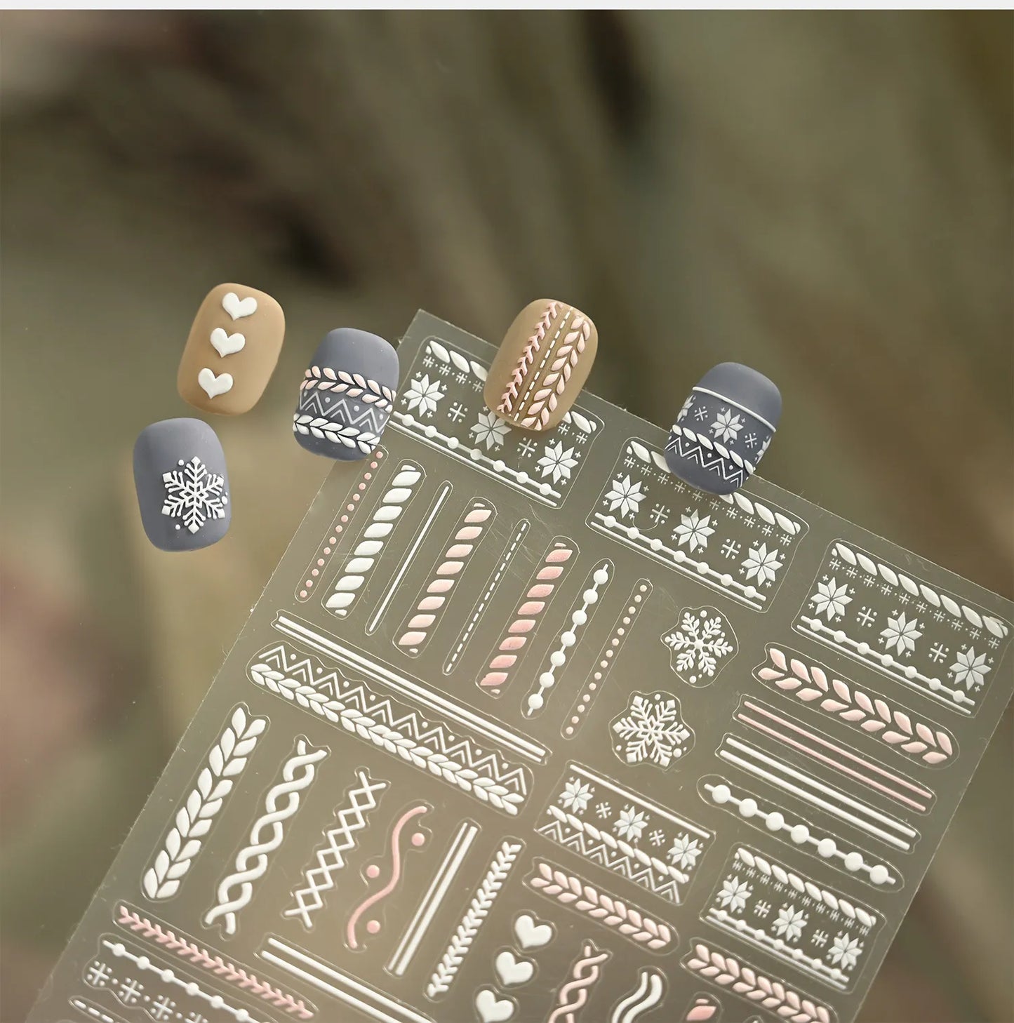 5D Sweater Knit Nail Stickers - Winter Fair Isle & Nordic Nail Art Decals TS4201