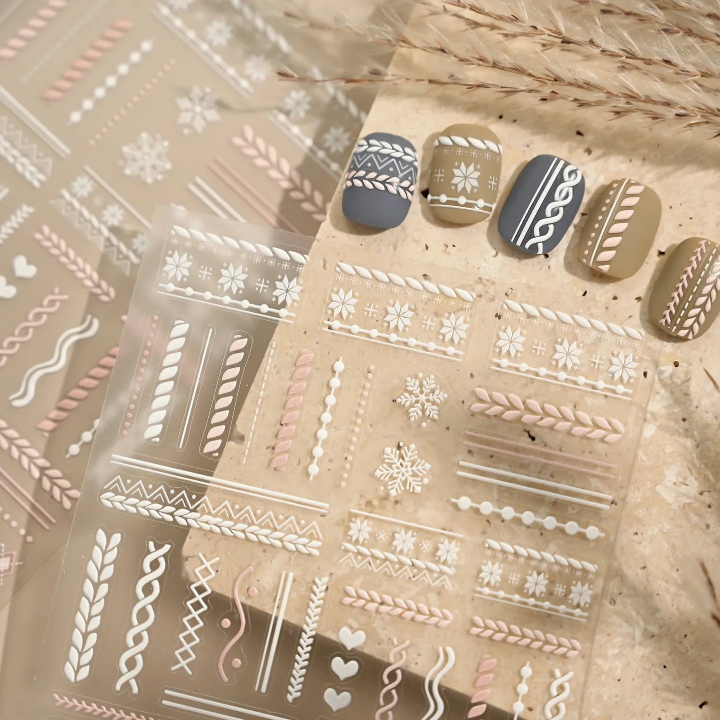 5D Sweater Knit Nail Stickers - Winter Fair Isle & Nordic Nail Art Decals TS4201
