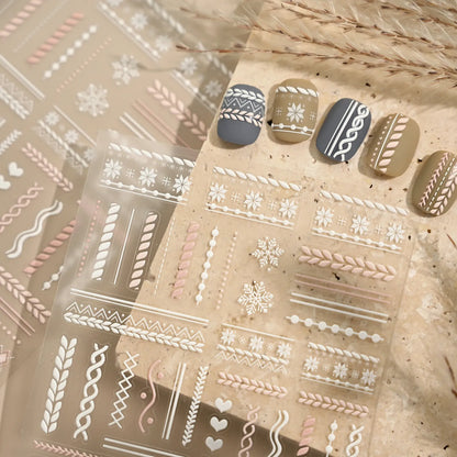 5D Sweater Knit Nail Stickers - Winter Fair Isle & Nordic Nail Art Decals TS4201