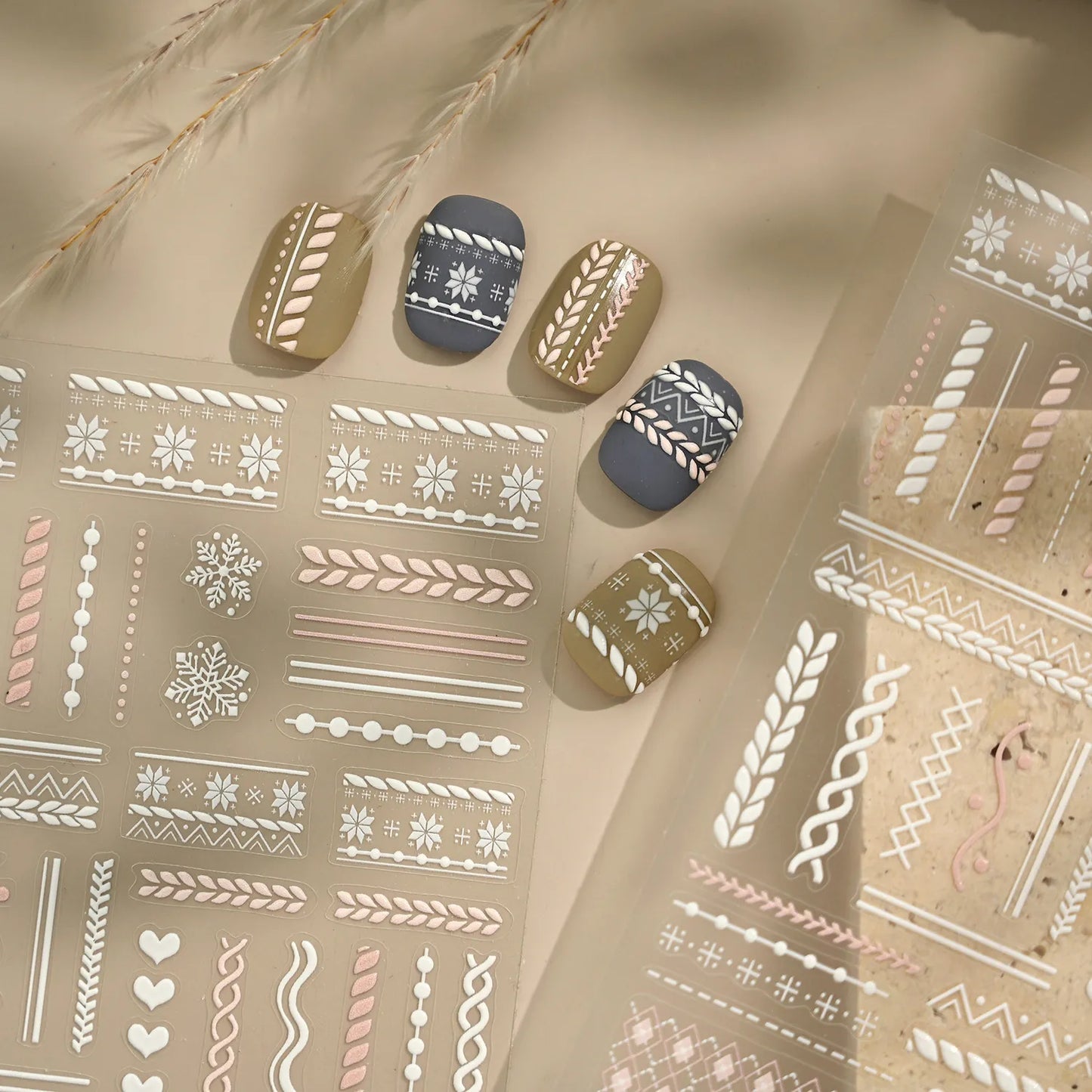 5D Sweater Knit Nail Stickers - Winter Fair Isle & Nordic Nail Art Decals TS4201